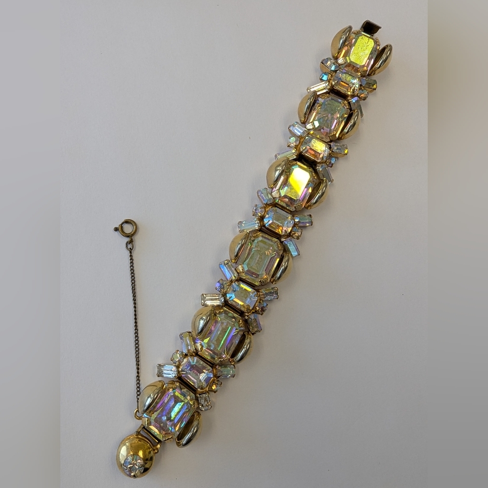 VTG CHUNKY AB CRYSTAL GOLD TONE BRACELET - Picture 5 of 14